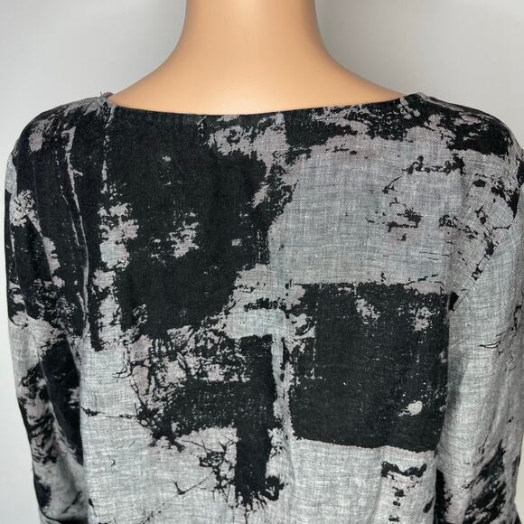 Habitat Clothes to Live In abstract print linen blouse Small BlackGrey Lagenlook - Picture 11 of 11